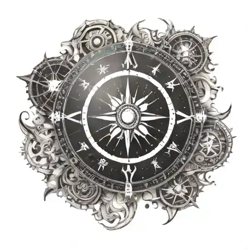A Viking Compass With Sun And Moon Symbols For Direction