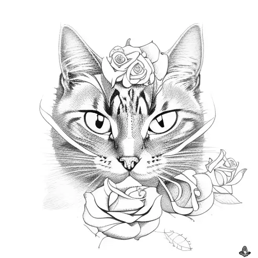 Cat With Butterfly And Roses