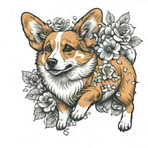 Corgi Rolling In Flowers With Fairy