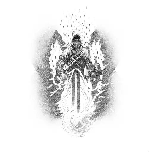 A Man Engulfed In Darkness Fighting Off Dark Figuers