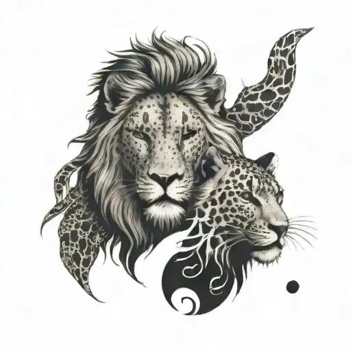 A Fierce Lion And Leopard In A Yin-yang Symbol Representing Balance And Harmony In Nature