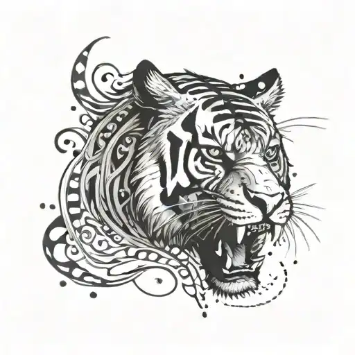 A Tribal-inspired Design Featuring A Tiger Roaring With Musical Notes Swirling Around It