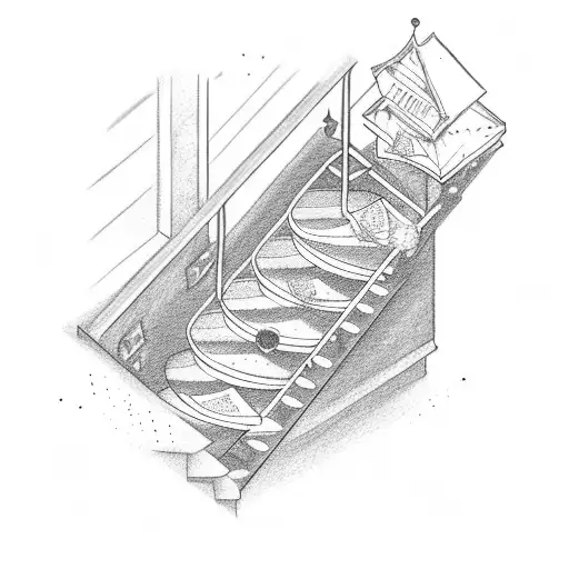 Staircase With Casino Things On The Right And A Star And Brocken Heart