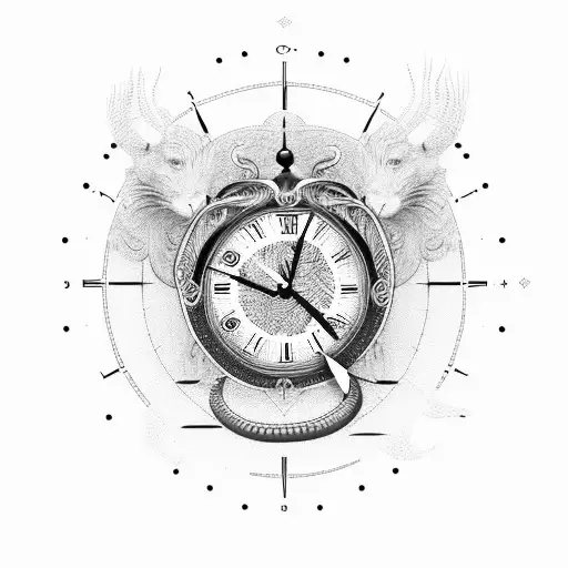 Clock With Waves And A Snake And Seagulls And A Lion