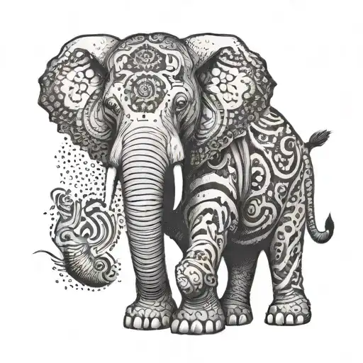 Create A Tattoo Featuring An Elephant And Tiger In A Prajied Color Scheme
