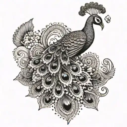 An Intricate Peacock Design With Waves And Seashells
