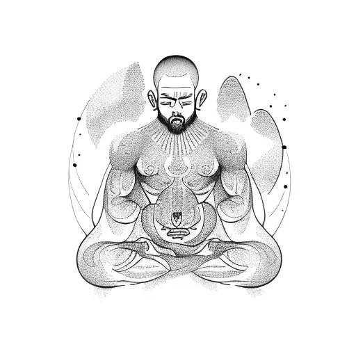 Muscular Monk Meditating In Nature