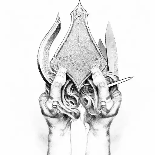 Fragile Women's Hands Hold A Halved Sword