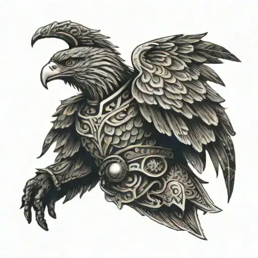 An Intricate Design Of A Fearless Fighter With An Eagle Perched On Their Shoulder