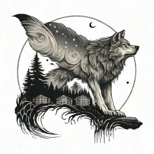 A Wolf Howling At The Moon Surrounded By A Forest Of Books