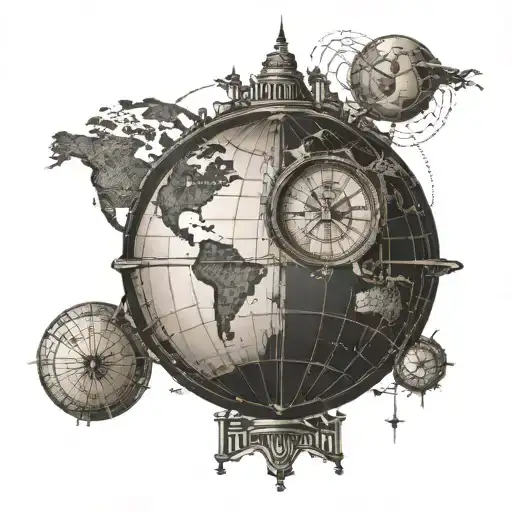Globe With Clock Face Showing Different Time Zones And Travel Routes
