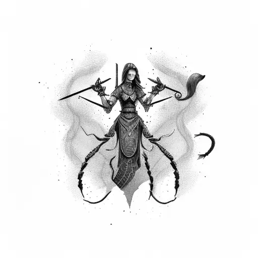 Elegant Female Warrior Riding A Scorpion
