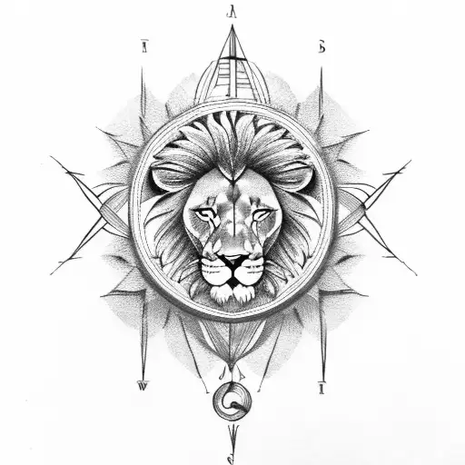 Lion With Compass And Flower