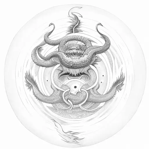 Jormungandr In A Circle With Skoll And Hati In The Middle Chasing The Sun And Moon