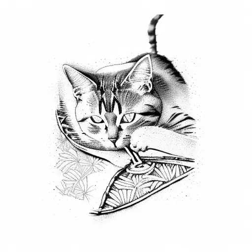 A Cat Lounging On A Hammock Between Two Palm Trees