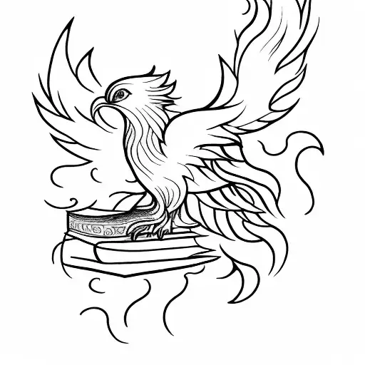 A Vertical Tattoo Of A Phoenix Over A Book