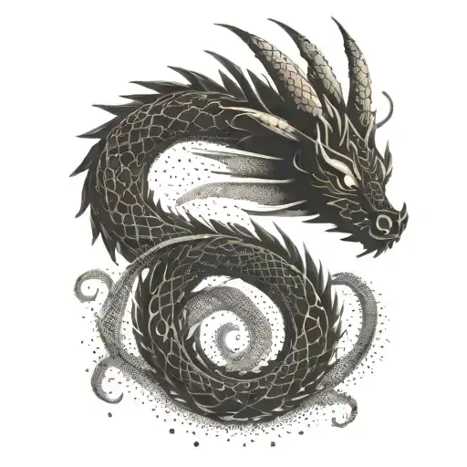 Dragon Silhouette With A Cancer Ribbon Tail