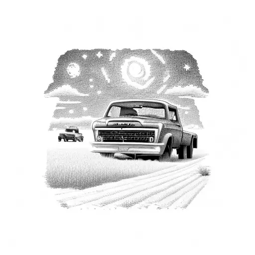 A Country Landscape With A Ford F150 Single Cab Parked Under A Starry Sky