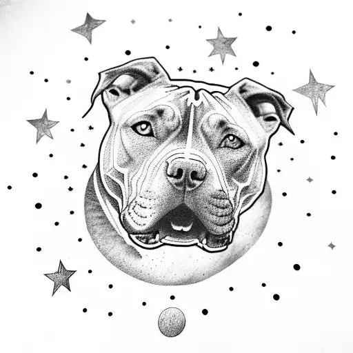 A Pitbull Howling At The Moon In A Starry Night Sky