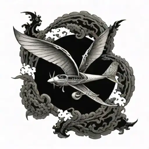 A Combination Tattoo Of A Dragon And A Glider Plane Intertwined In A Yin-yang Symbol