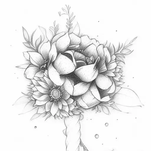 December June July November Birth Flower Bouquet Sketch