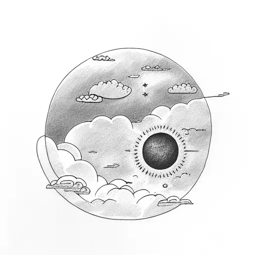 Clouds With A Moon And Sun