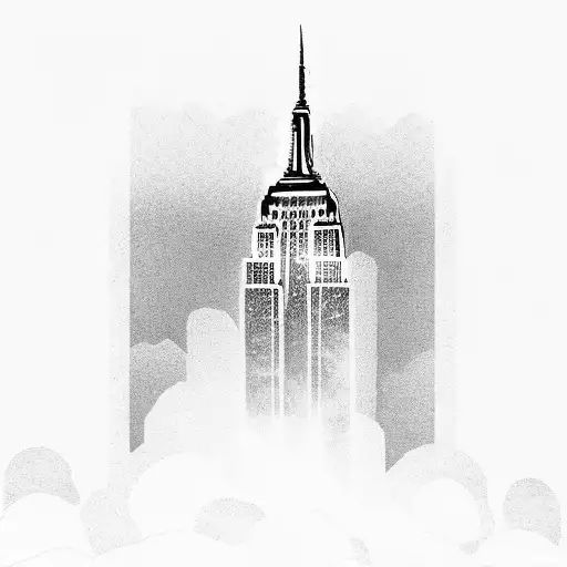 Empire State Building And Beach With Palm Trees