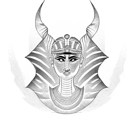 A Dotwork Tattoo Of An Egyptian Aunk With The Name Luella Engraved One One Of The Arms