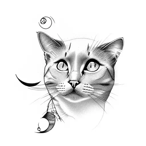 Cat With Behind Half Moon And Hawthorn