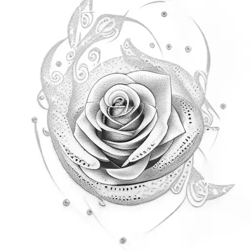 A Dotwork Tattoo Of The Letters 'Jr' Incorporated Into A Rose Design