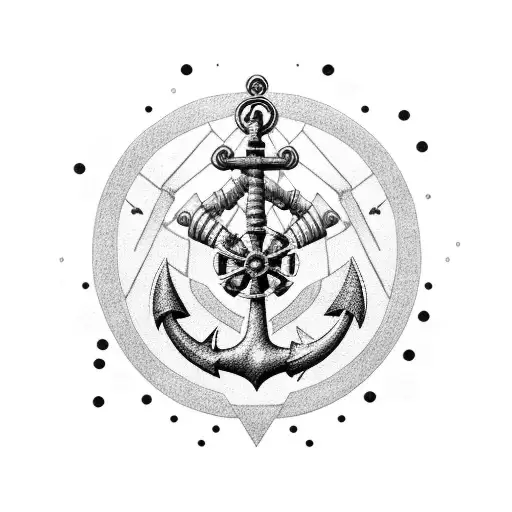 A Navy Anchor Combined With Iconic Symbols From Star Wars In A Dotwork Style