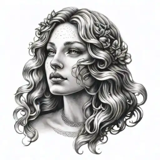 A Detailed Portrait Of Aphrodite With Intricate Dotwork Shading