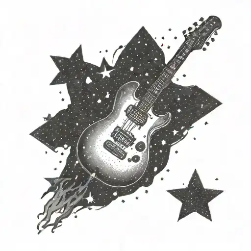 A Constellation Of Stars Forming The Silhouette Of A Guitar With An Ak Gun Handle