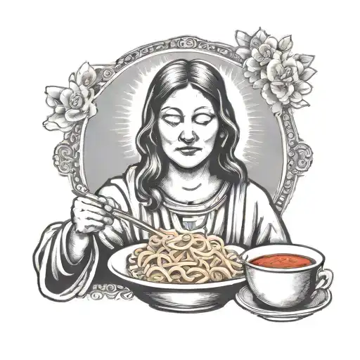 Maria Mother Of Jesus Christ Eating Ramen Noodles Old Icon Style