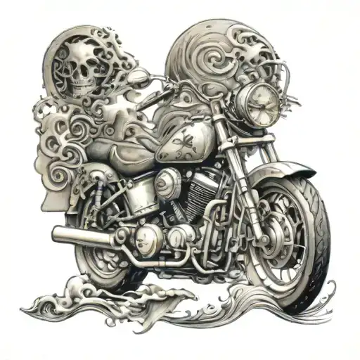 A Motorcycle Made Up Of Ocean Waves And Musical Instruments