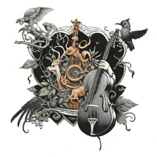 An Intricate Design Of Various Animals Playing Musical Instruments In A Forest Setting
