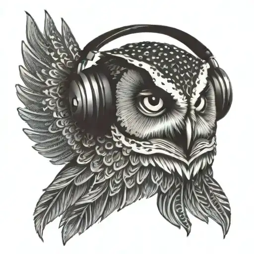 An Intricate Design Of An Owl Wearing Headphones And Analyzing Musical Waves