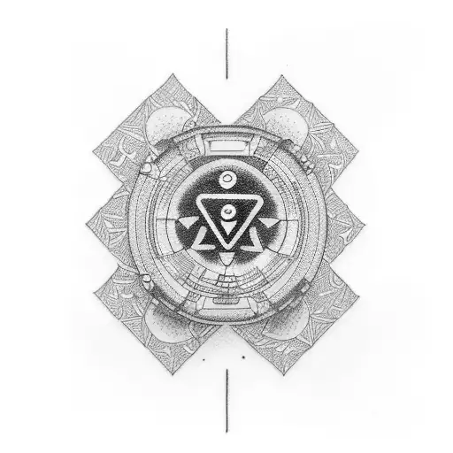 A Dotwork Tattoo Of A Gaming Joystick And A Yin And Yang Symbol Merging Together