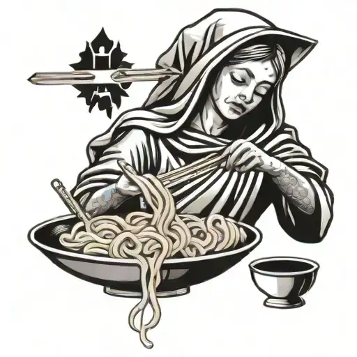 Maria Mother Of Jesus Christ Eating Ramen Noodles Old Icon Style