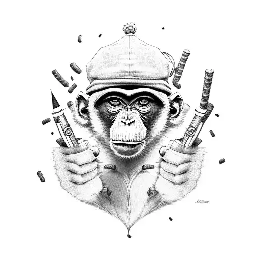 Monkey In Street Clothe Full Body Smoking A Joint Of Weed With A Puffer Coat