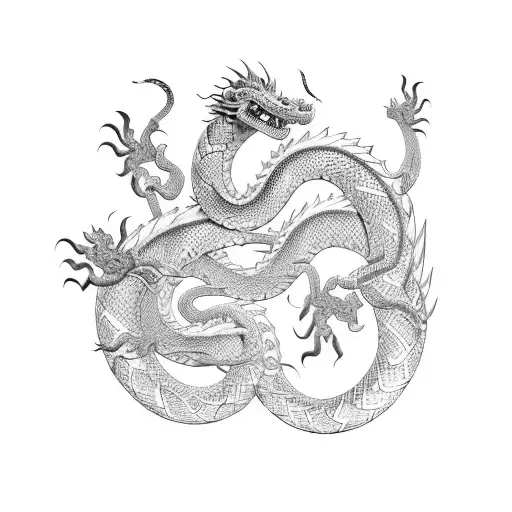 Chinese Serpent Dragon Holding A Katana