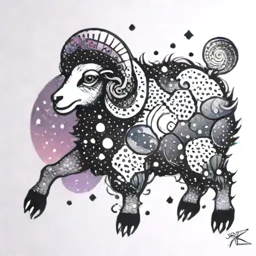 A Space Sheep Exploring A Galaxy Filled With Colorful Patterns