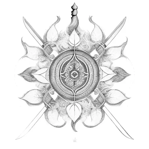 Indian Sword Surrounded By 5 Leaves