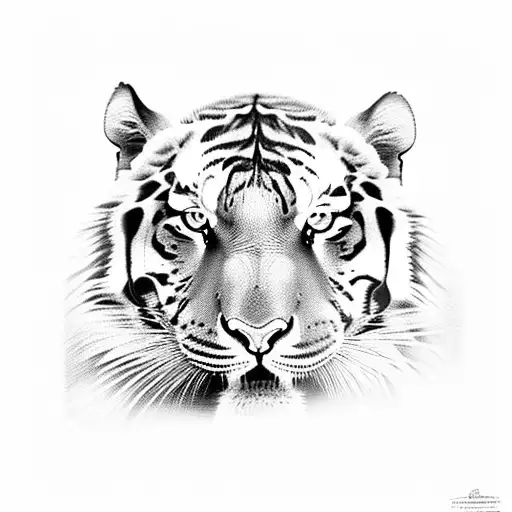 Half Tiger Face And Half Flowers Black And White