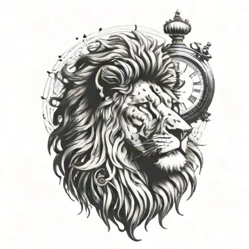 Lion With Thornes On Its Head And Clock With Roman Numerals
