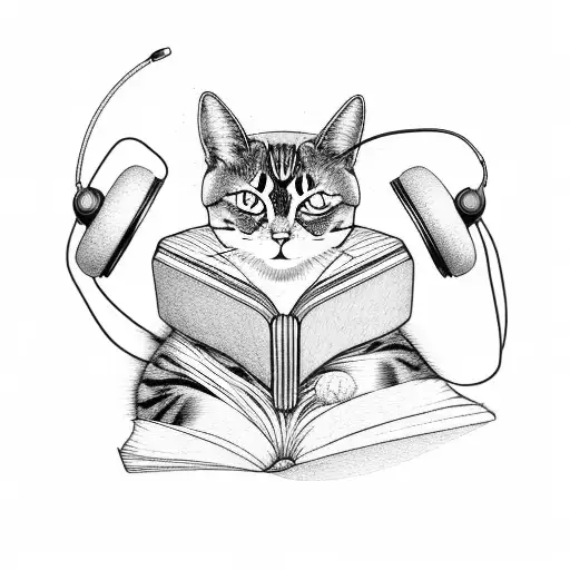 A Cat Reading A Book While Wearing Headphones