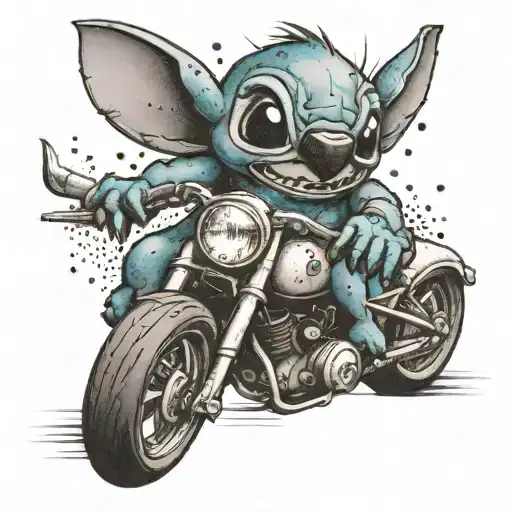 Disney Stitch On A Motorbike Racing