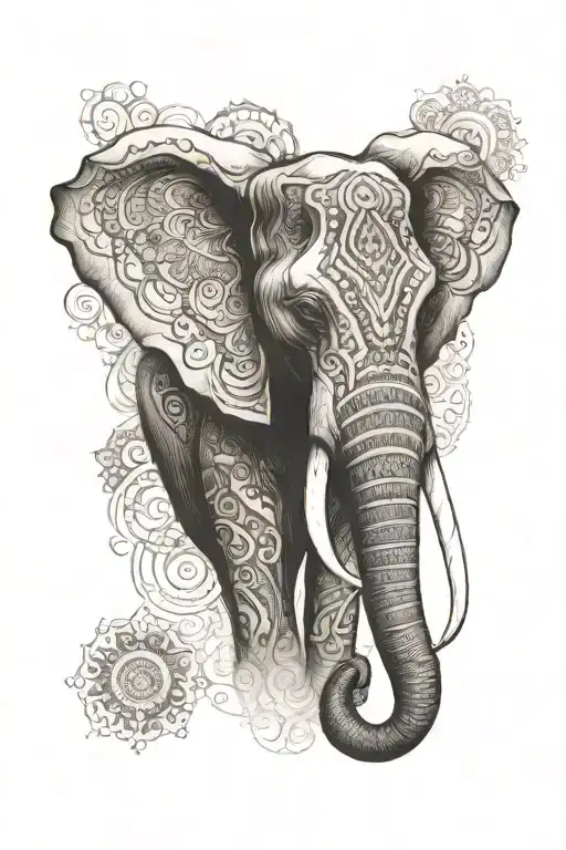 A Sketch Elephant Head Design With Intricate Patterns With A Mandala