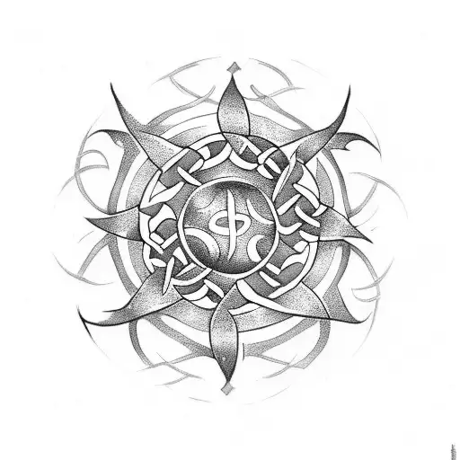 Celtic Knot Surrounded By Tribal Sun