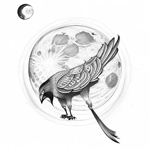 Moon With Crow And Black Cat